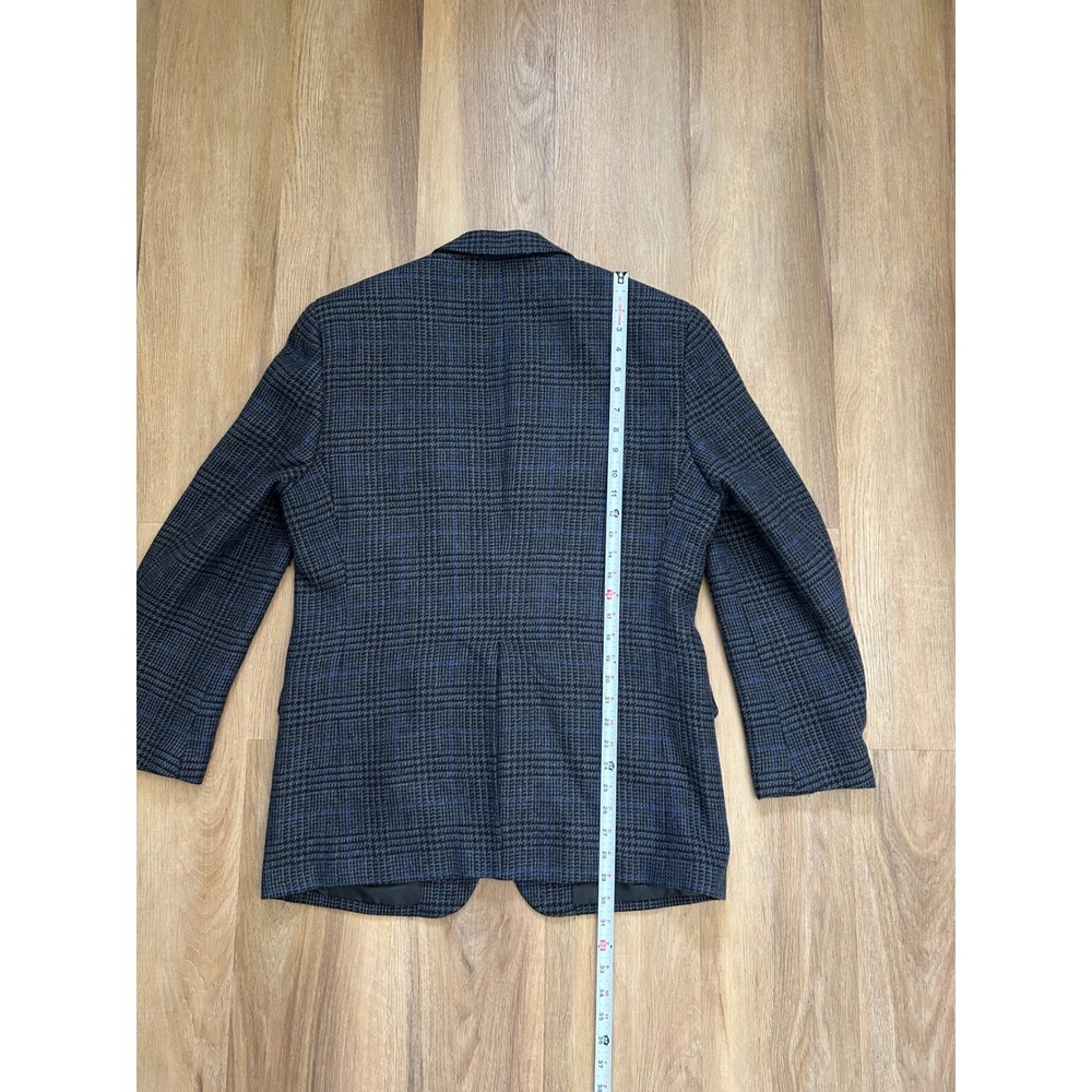 Vintage 100% Lambswool Plaid Blazer Grey Blue Sport Coat Mens L business formal - Picture 5 of 6